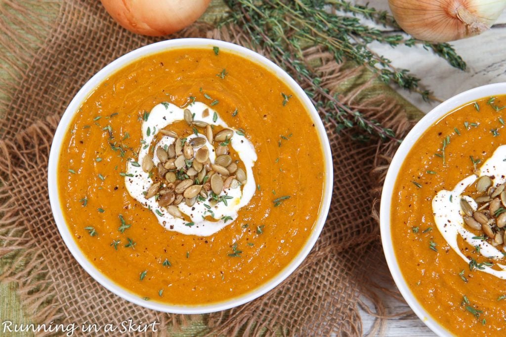 Pumpkin Soup with canned pumpkin overhead shot.