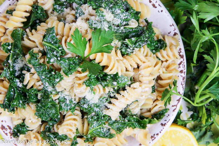 Kale Pasta Recipe with Lemon, Garlic & Parmesan