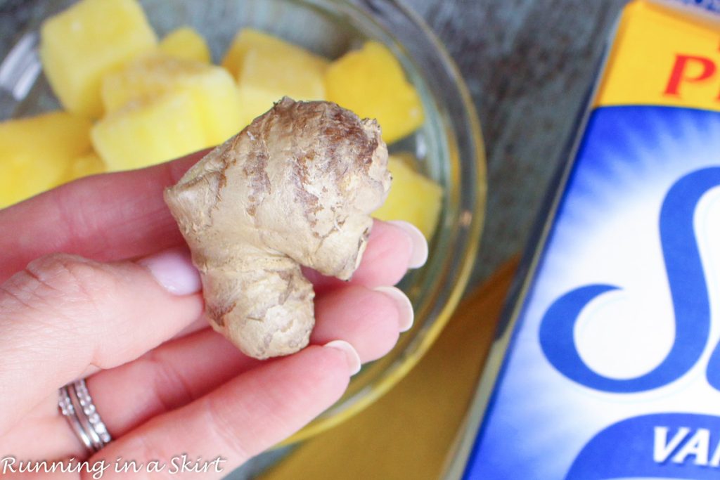 Close up of ginger and how to peel it.