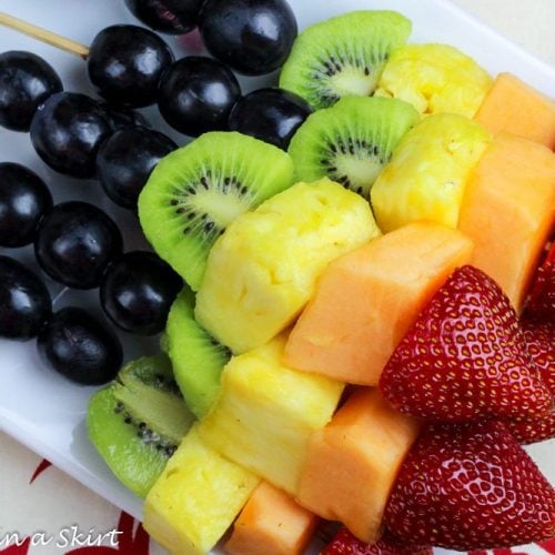 Simple Rainbow Fruit Skewers with Dip + Honey Almond Dipping Sauce