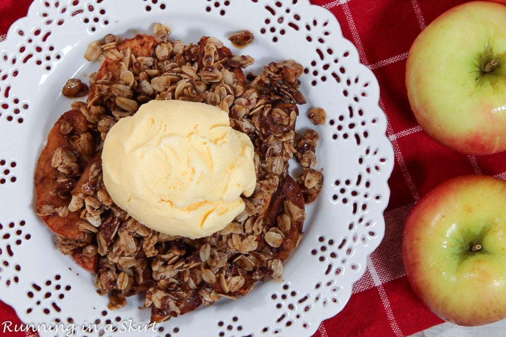 Healthy Apple Crisp with oats overhead shot.