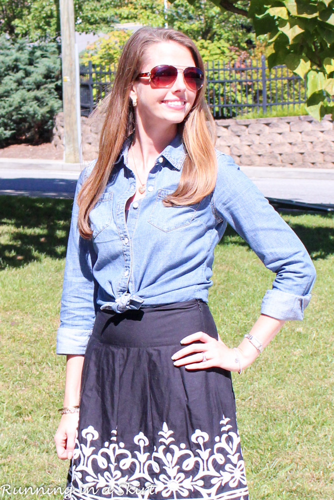 Fashion Friday- Denim Shirt with Black and White Skirt « Running in a Skirt