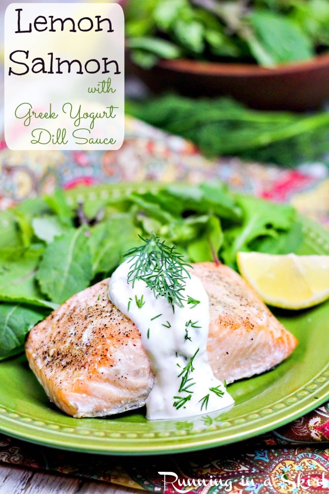 Baked Lemon Salmon with Creamy Greek Yogurt Dill Sauce Recipe « Running ...