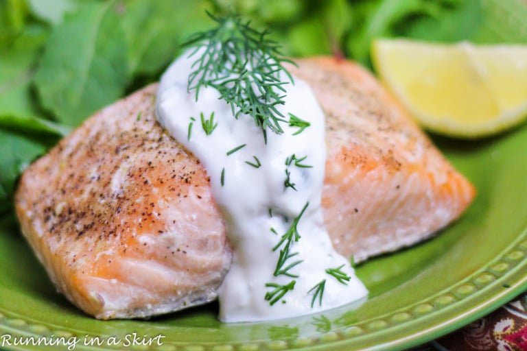 Baked Lemon Salmon with Creamy Greek Yogurt Dill Sauce Recipe « Running ...