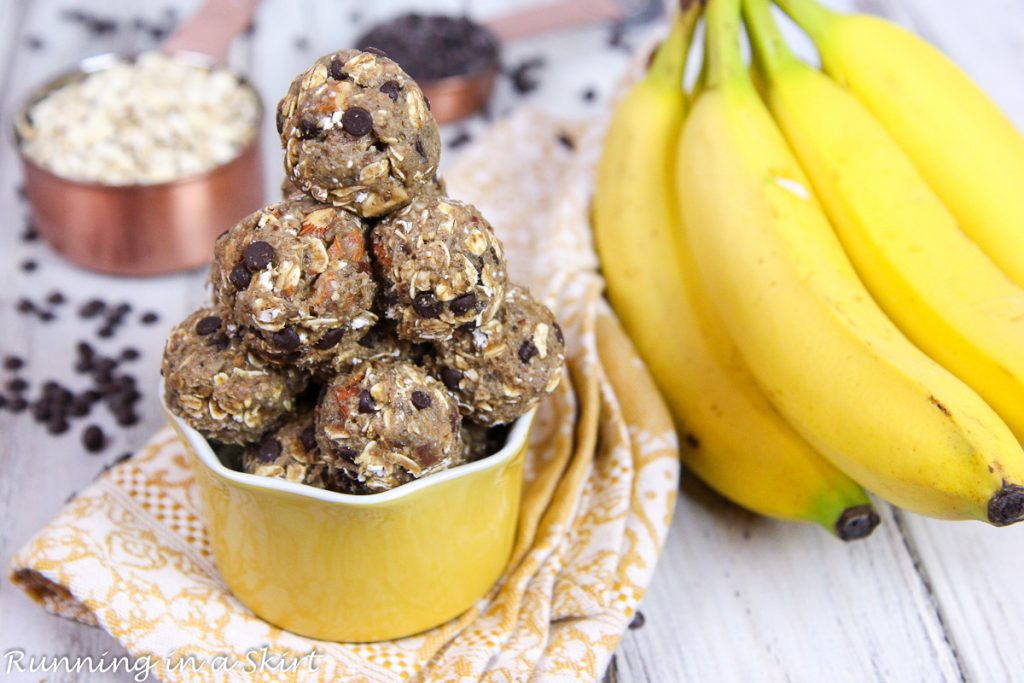 Chunky Monkey No Bake Energy Bites in a jar.