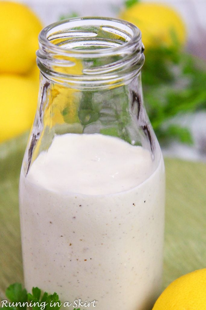 Healthy Caesar Dressing in a jar.