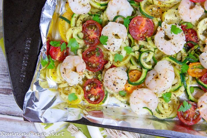 20 Minute Healthy Sheet Pan Shrimp and Zoodles recipe