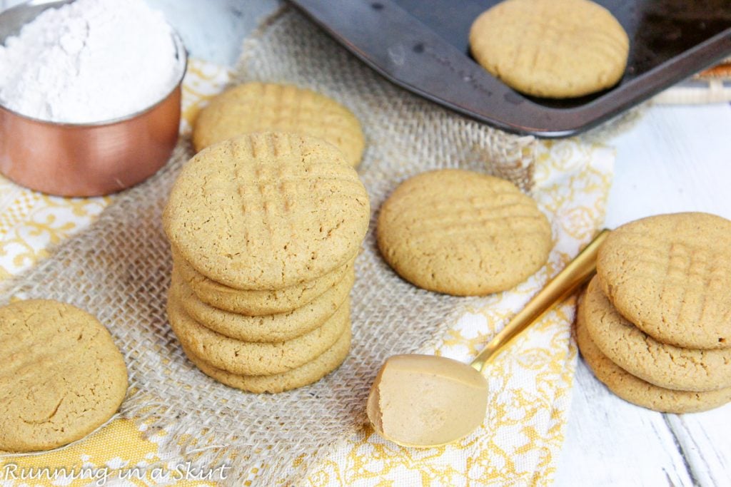 Cookies on tray baking.