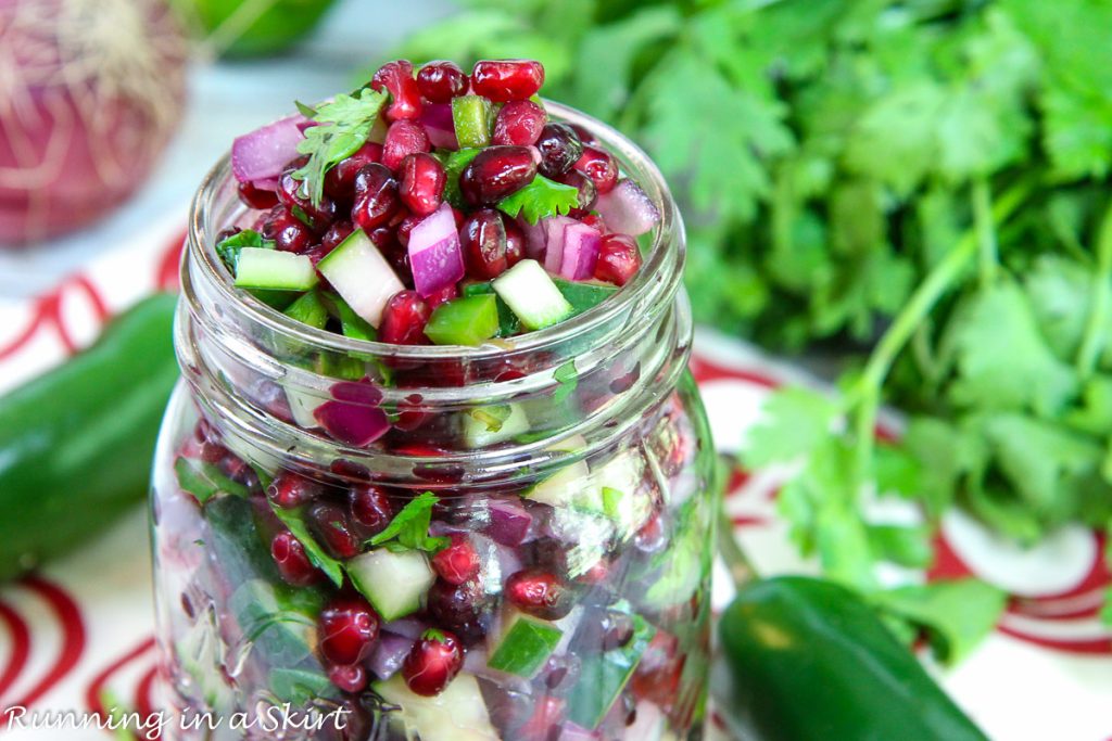 Pomegranate Salsa recipe in a jar.