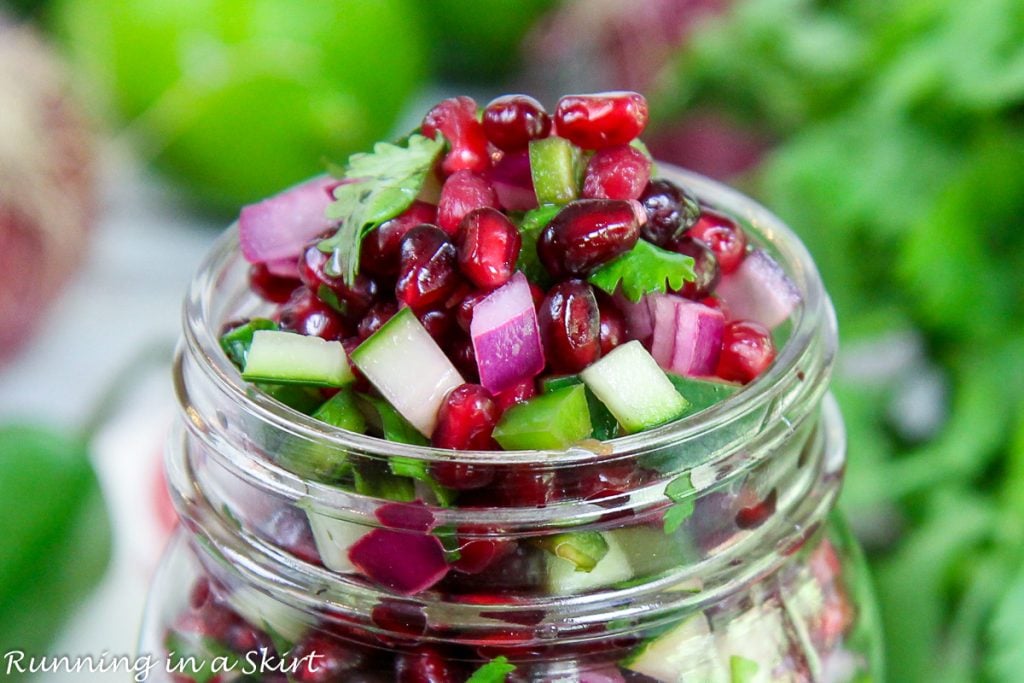 Pomegranate Salsa recipe close up.