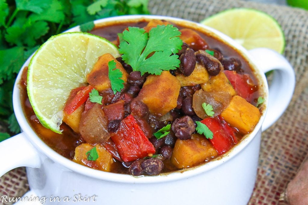 Sweet Potato Black Bean Chili Crock Pot Recipe close up.