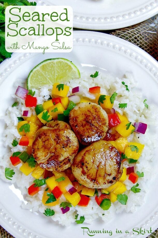 Seared Scallops With Mango Salsa And Coconut Rice Running In A Skirt 8582