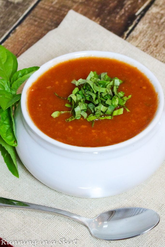 crock pot tomato basil soup recipe in a bowl