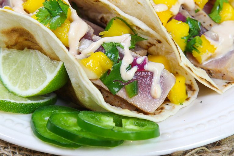 Seared Ahi Tuna Tacos with Mango Salsa (Healthy!) « Running in a Skirt