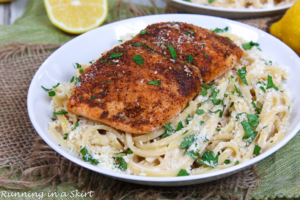 Blackened Salmon Alfredo Pasta Running In A Skirt 4831