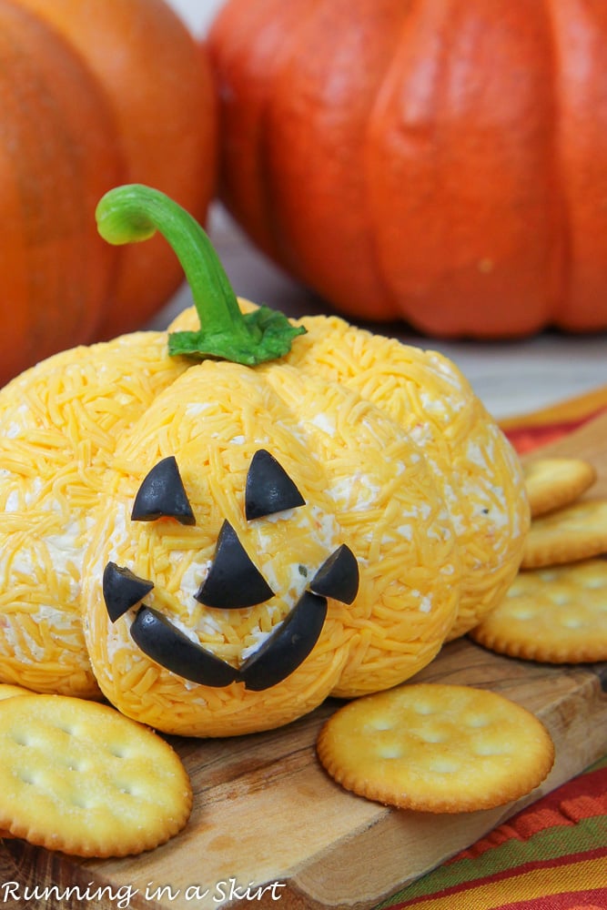 Halloween Cheese Ball on a plate.