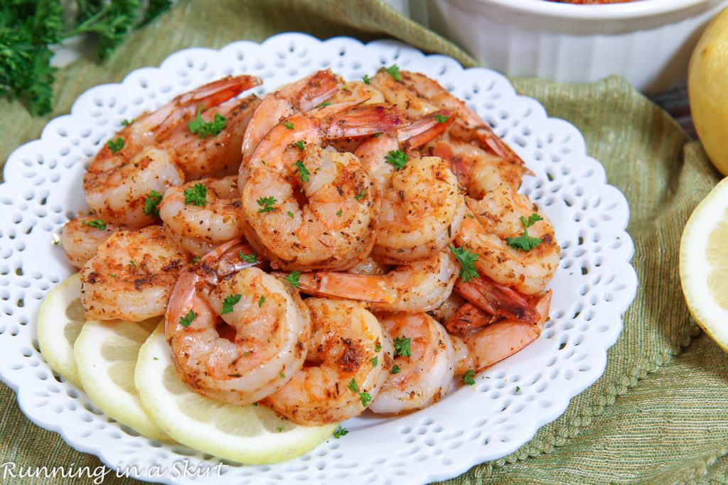 Blackened Shrimp recipe on a plate that's baked.