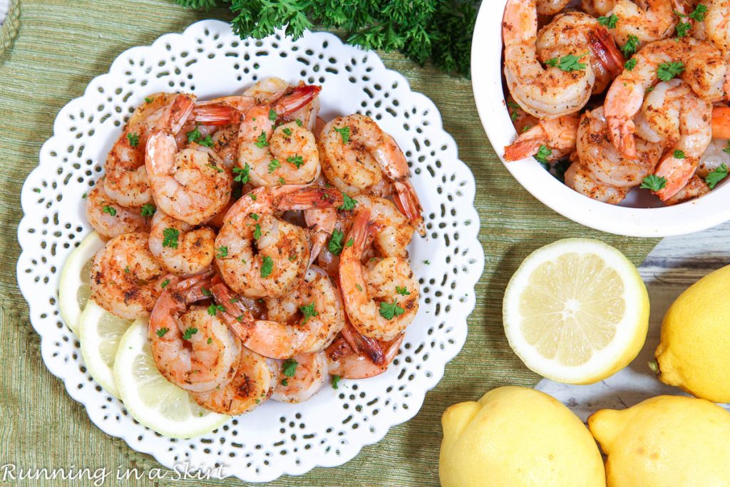 Blackened Shrimp recipe overhead shot on a plate.