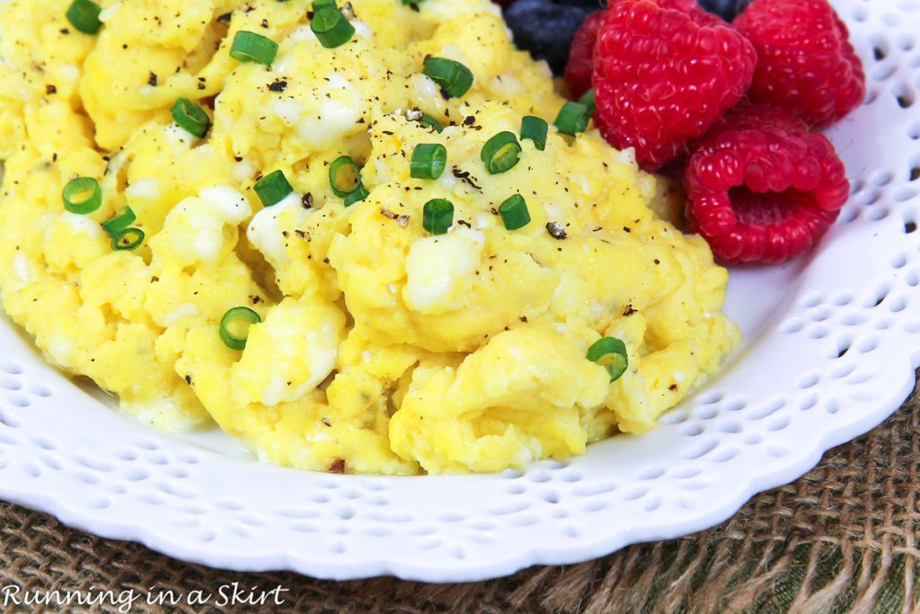 Scrambled Cottage Cheese Eggs close up