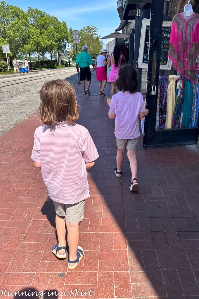 Walking River Street in Savannah GA with kids.