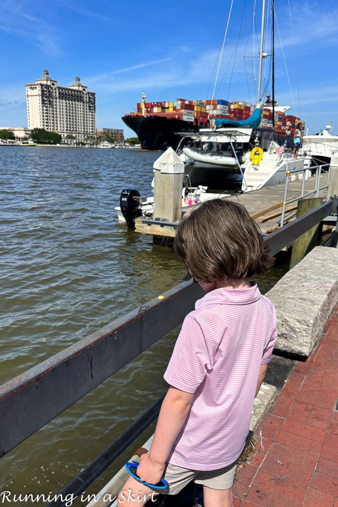 Things to Do in Savannah GA with kids- watching barges.