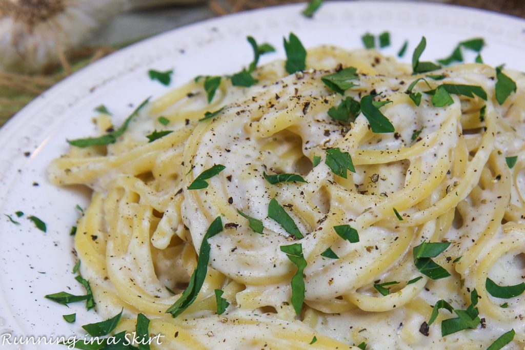 Cottage Cheese Alfredo sauce close up.