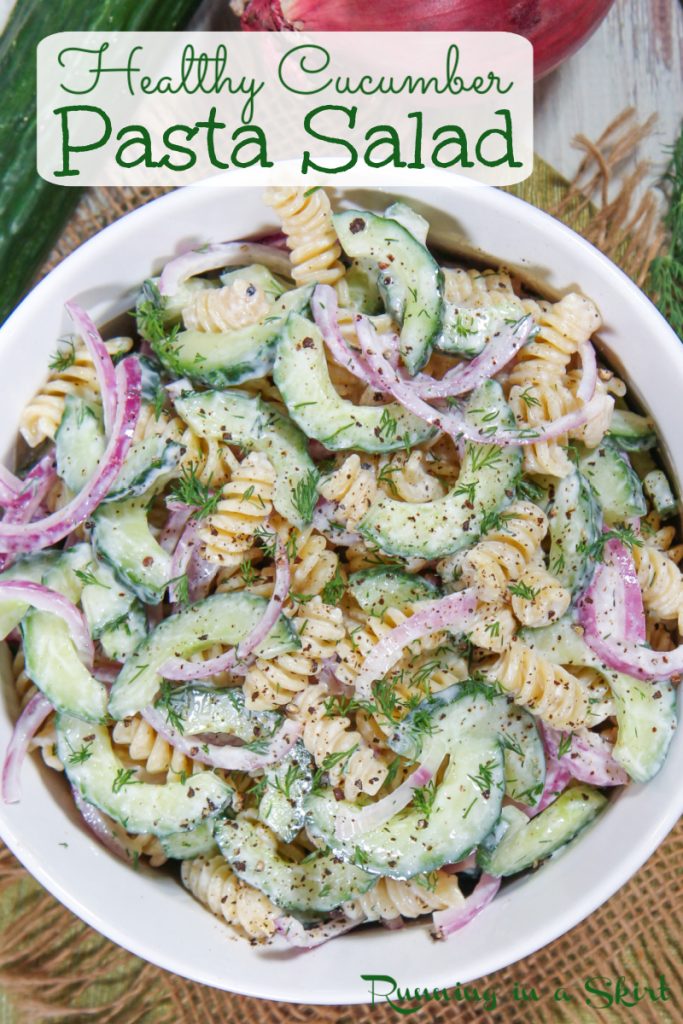 Cucumber Pasta Salad overhead shot.