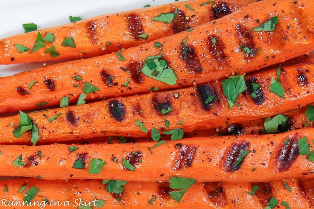 Grilled Carrots close up.