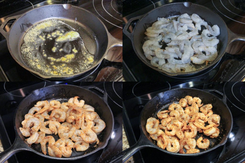 Process photos showing how to cook the shrimp.