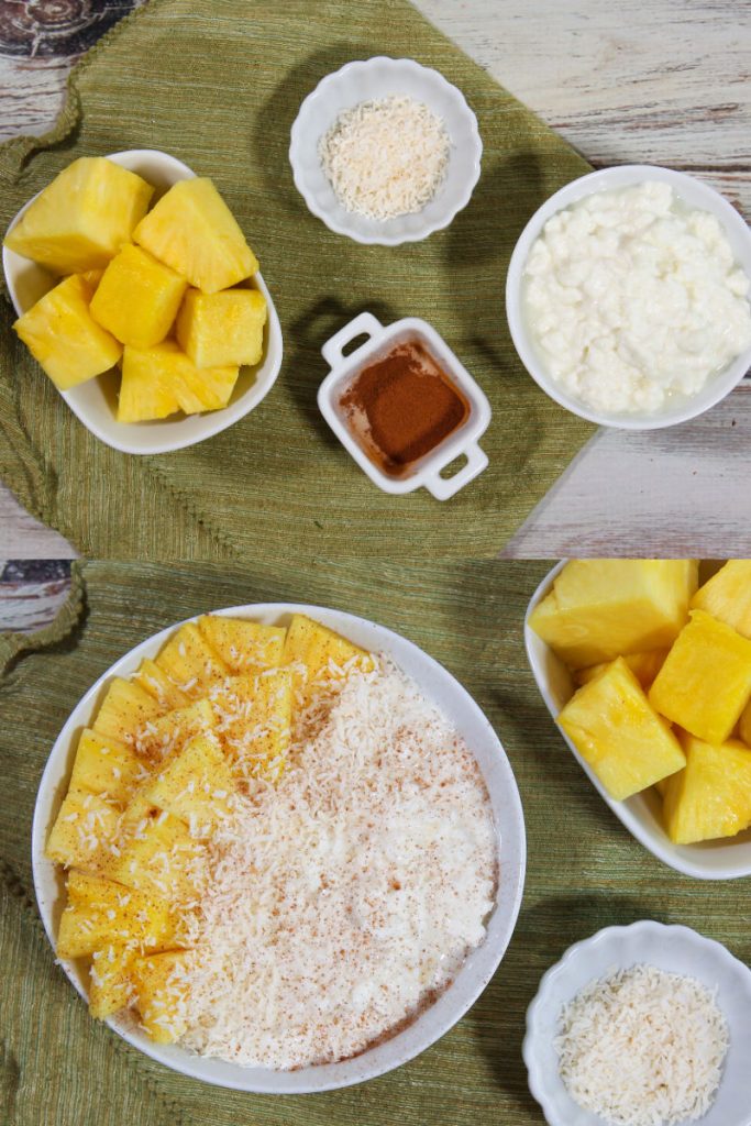 Cottage Cheese Breakfast Bowls Tropical Ingredients and process photos.