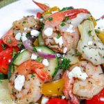 Mediterranean Shrimp sheet pan meal on a plate.