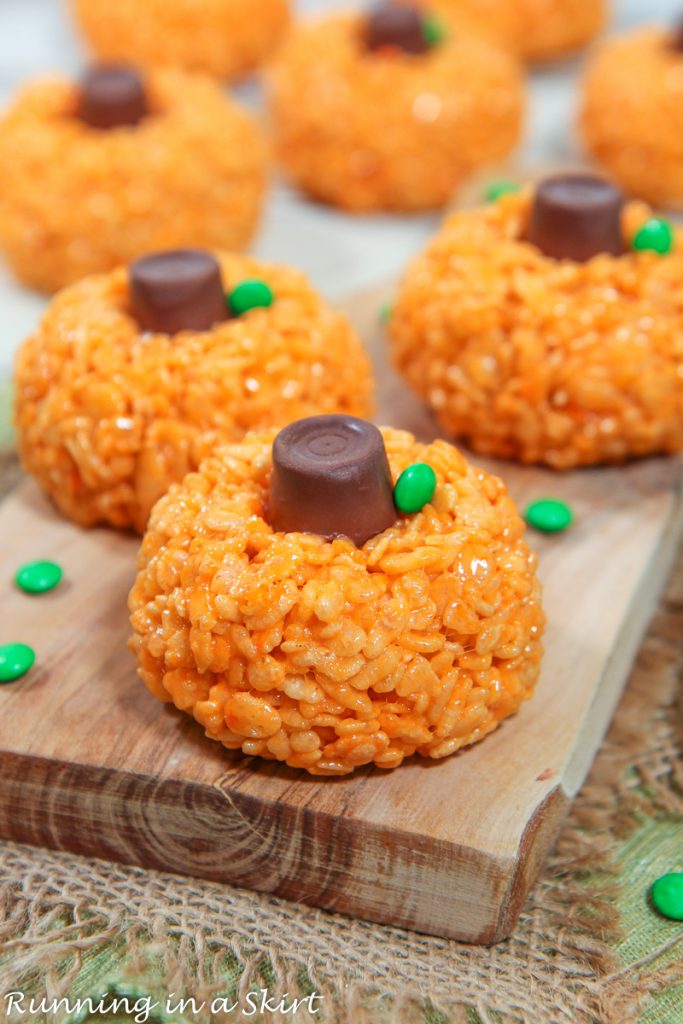 Pumpkin Rice Krispie Treat close up.