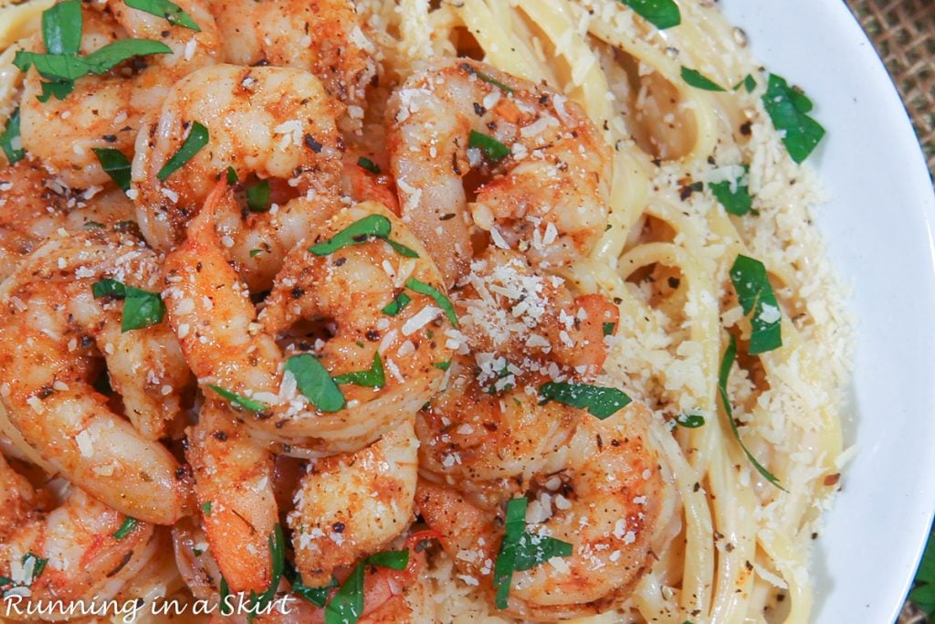 Cajun Shrimp Alfredo close up.