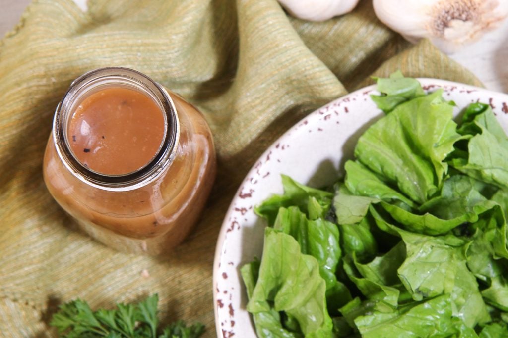 Creamy Balsamic Dressing overhead shot.