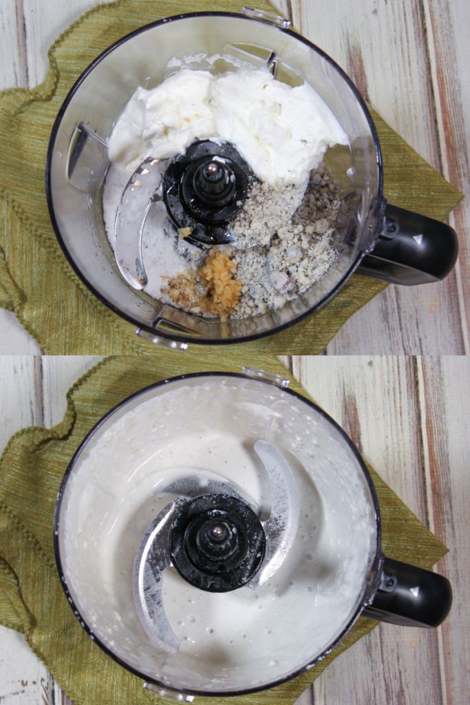 Healthy Blue Cheese Dressing recipe process photos collage.