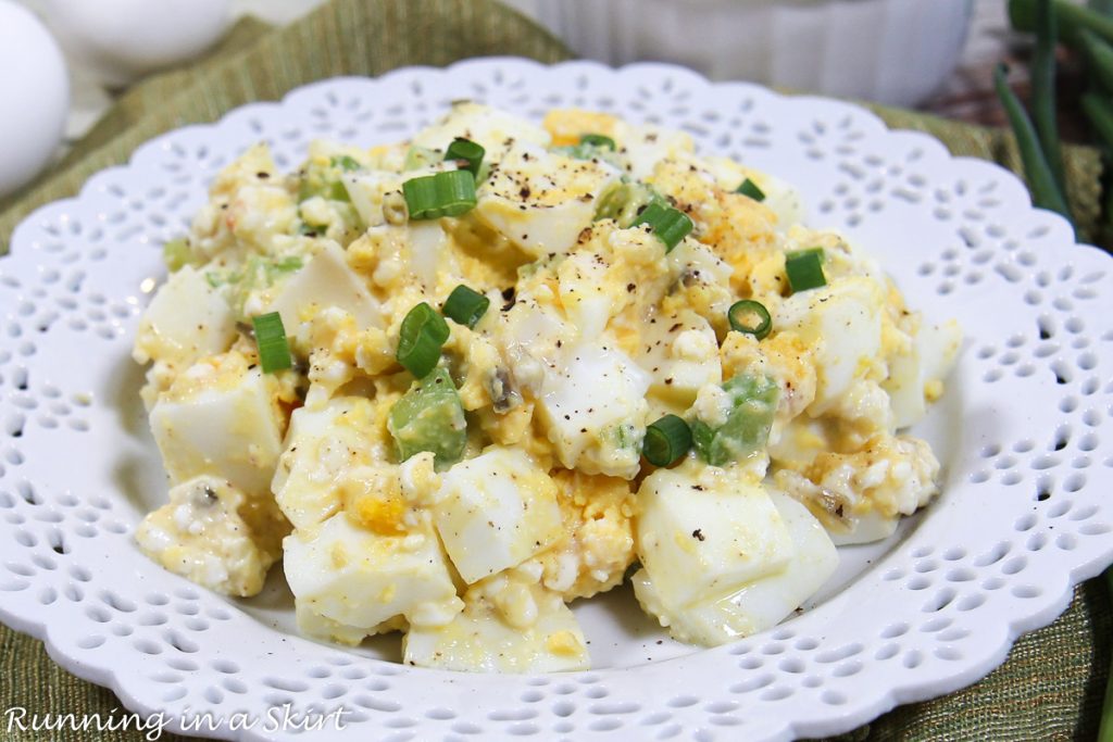 Cottage Cheese Egg Salad on a white plate.